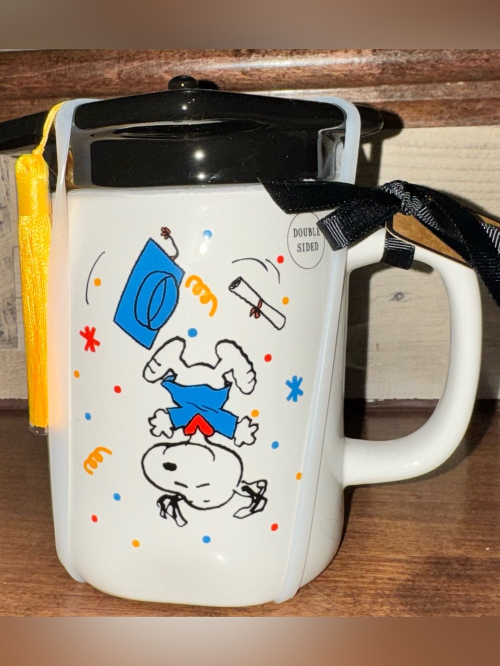 Cute 🥰 Peanuts RAE DUNN Mug with Tassel & Grad Hat Lid DREAM BIG New
